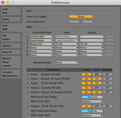 Ableton Link MIDI settings