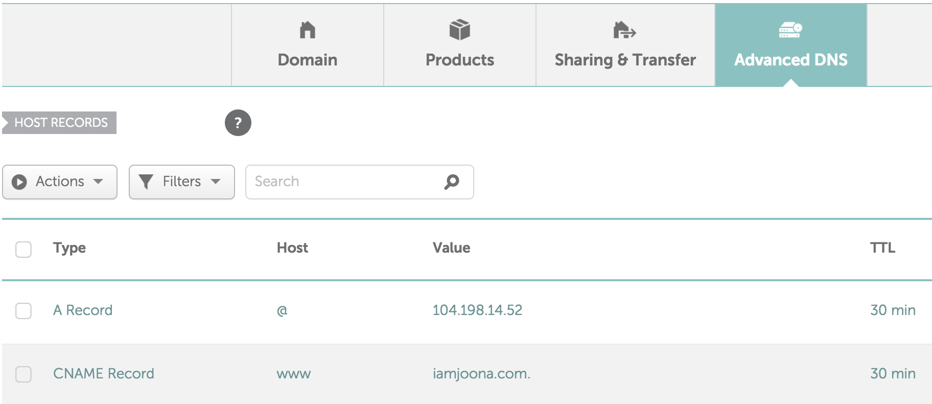 Domain settings on Namecheap