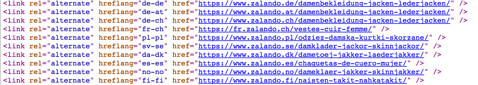 Zalando uses hreflang tags, such SEO