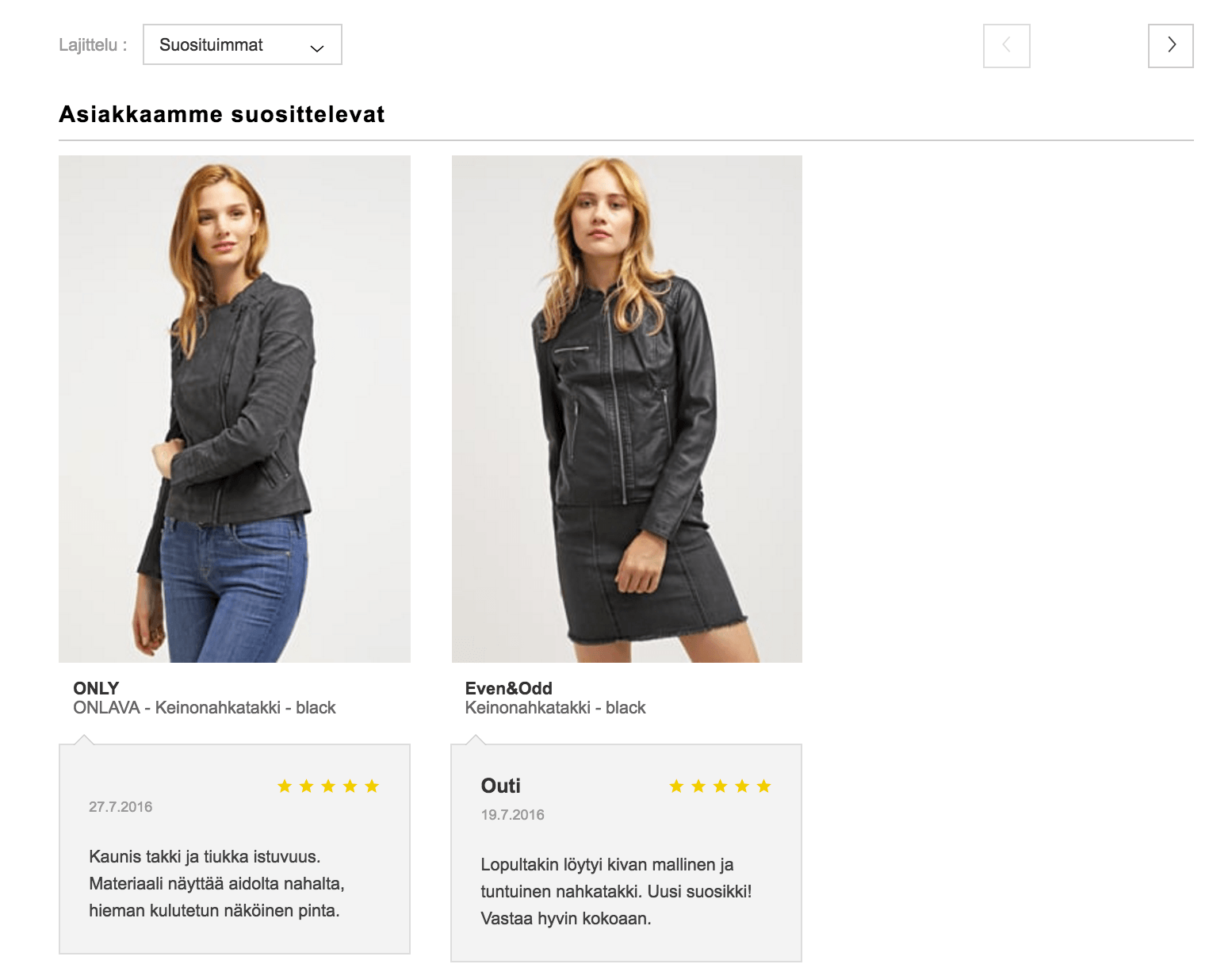 Zalando incorporates product reviews as well